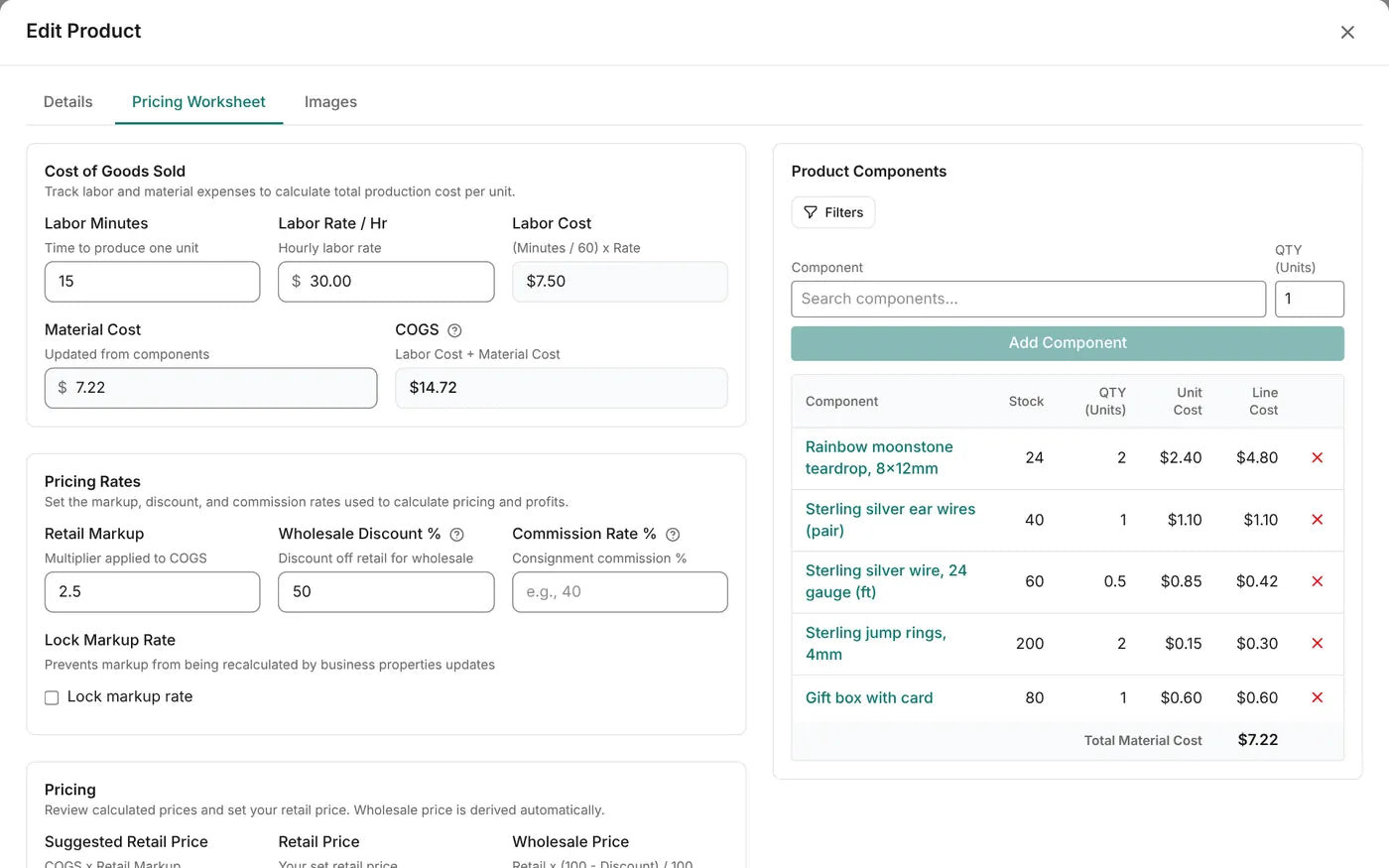 The Pricing Worksheet: materials, labor and price in one place